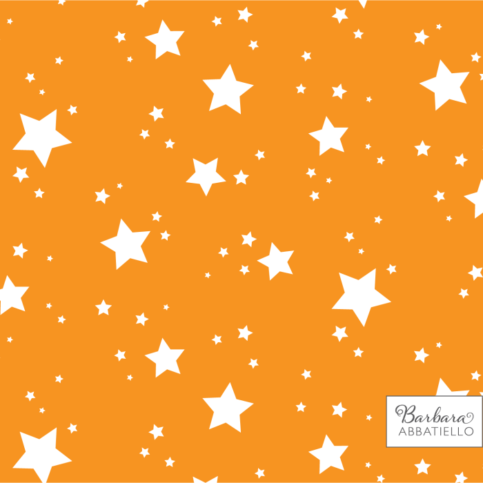 White stars scattered on an orange background.